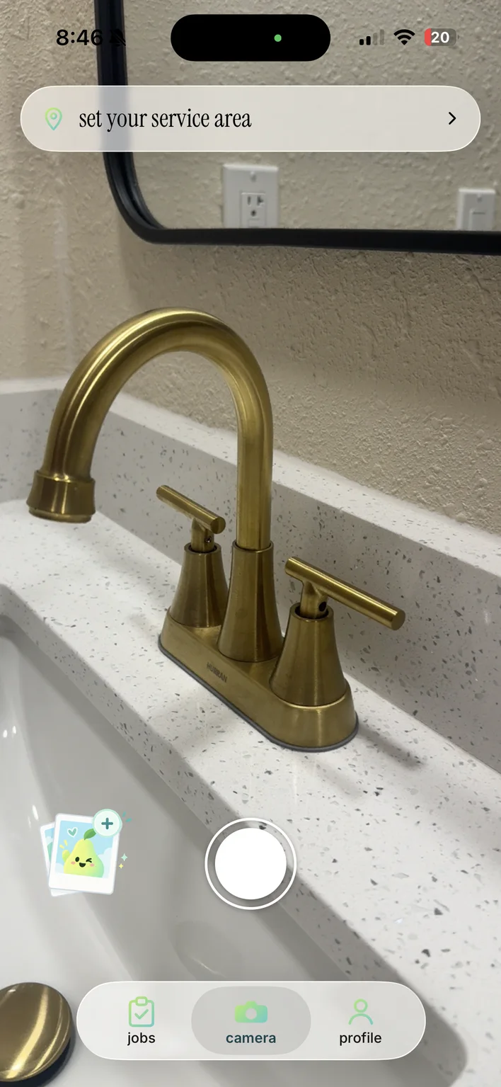 Actual Repear camera screen photographing a faucet that needs repair